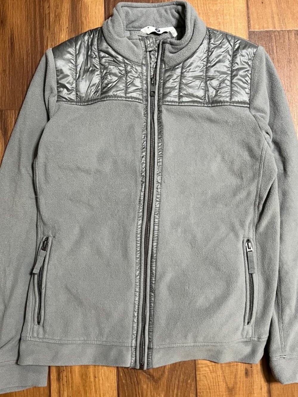 BMW Jacket Mens Medium Gray Windbreaker Full Zip Fleece Motorsport Racing
